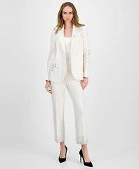 Anne Klein Womens Embellished One Button Jacket Embellished Mid Rise Capri Pants