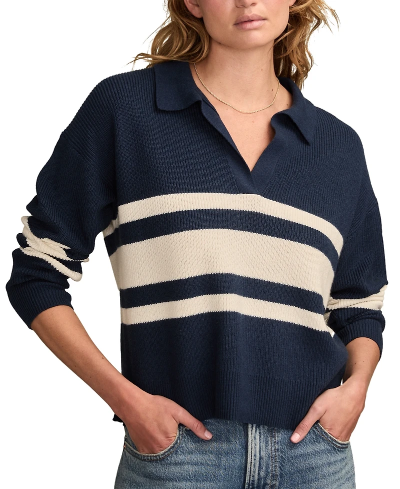 Lucky Brand Women's Rugby Polo Long-Sleeve Sweater