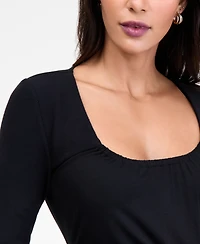 I.n.c. International Concepts Women's Mixed Media Scoop-Neck Long-Sleeve Top, Macy's Exclusive
