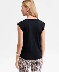 I.n.c. International Concepts Women's Pleated-Shoulder Cap-Sleeve T-Shirt, Macy's Exclusive