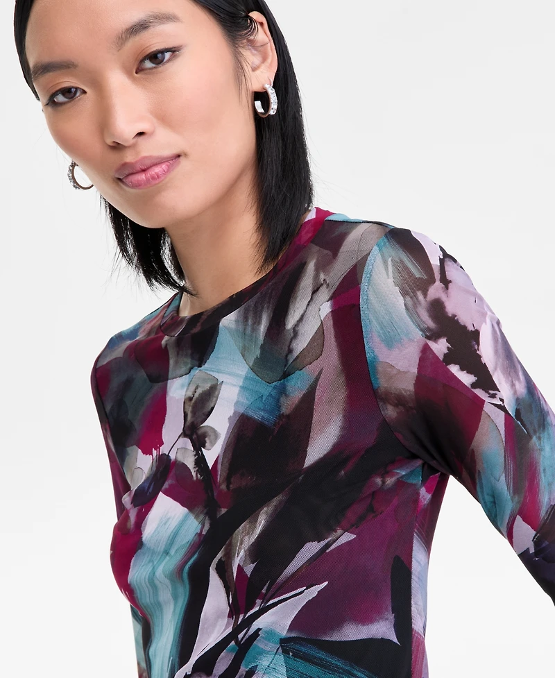 I.n.c. International Concepts Women's Printed Mesh Long-Sleeve Top, Macy's Exclusive
