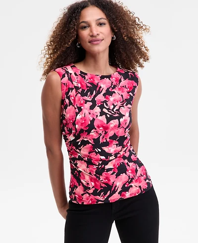 I.n.c. International Concepts Women's Pleated-Shoulder Sleeveless Ruched Top, Macy's Exclusive