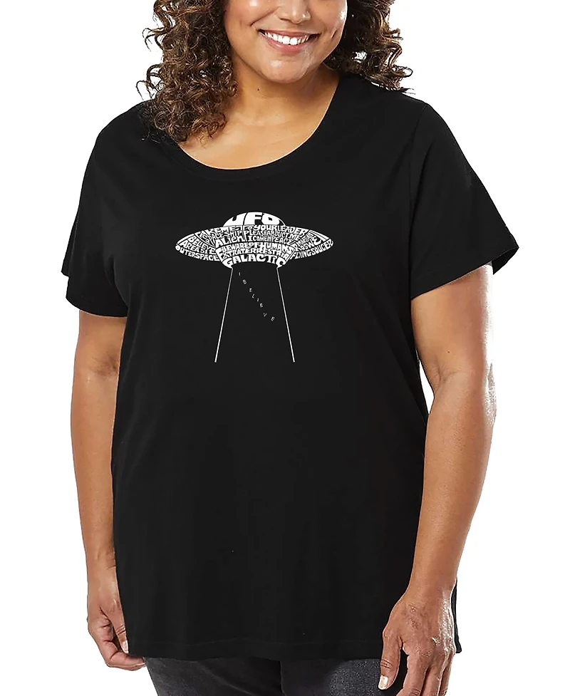 La Pop Art Plus Flying Saucer Ufo Word T-Shirt
