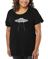 La Pop Art Plus Flying Saucer Ufo Word T-Shirt
