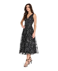 Tahari Asl Women's Soutache V-Neck Metallic Midi Dress
