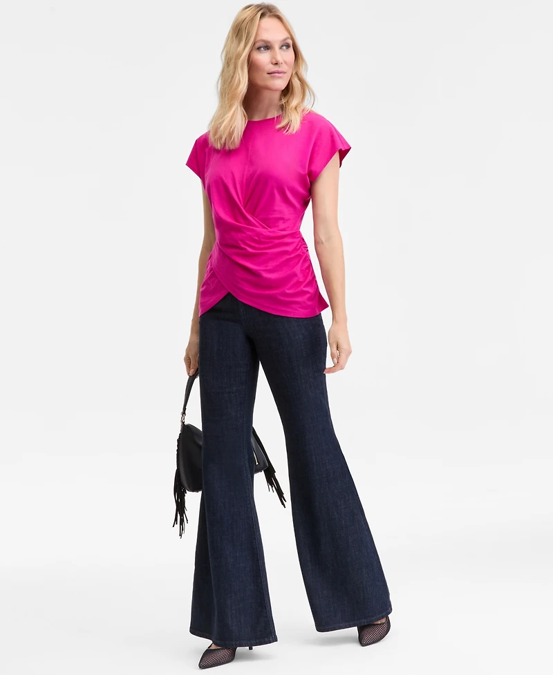 I.n.c. International Concepts Women's Cotton Twist-Front Cap-Sleeve Top, Macy's Exclusive
