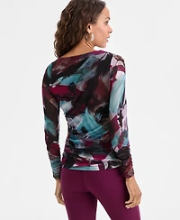 I.n.c. International Concepts Petite Ruched Abstract-Print Top, Macy's Exclusive