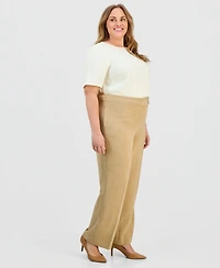 Kasper Plus High Rise Wide-Leg Crepe Pants