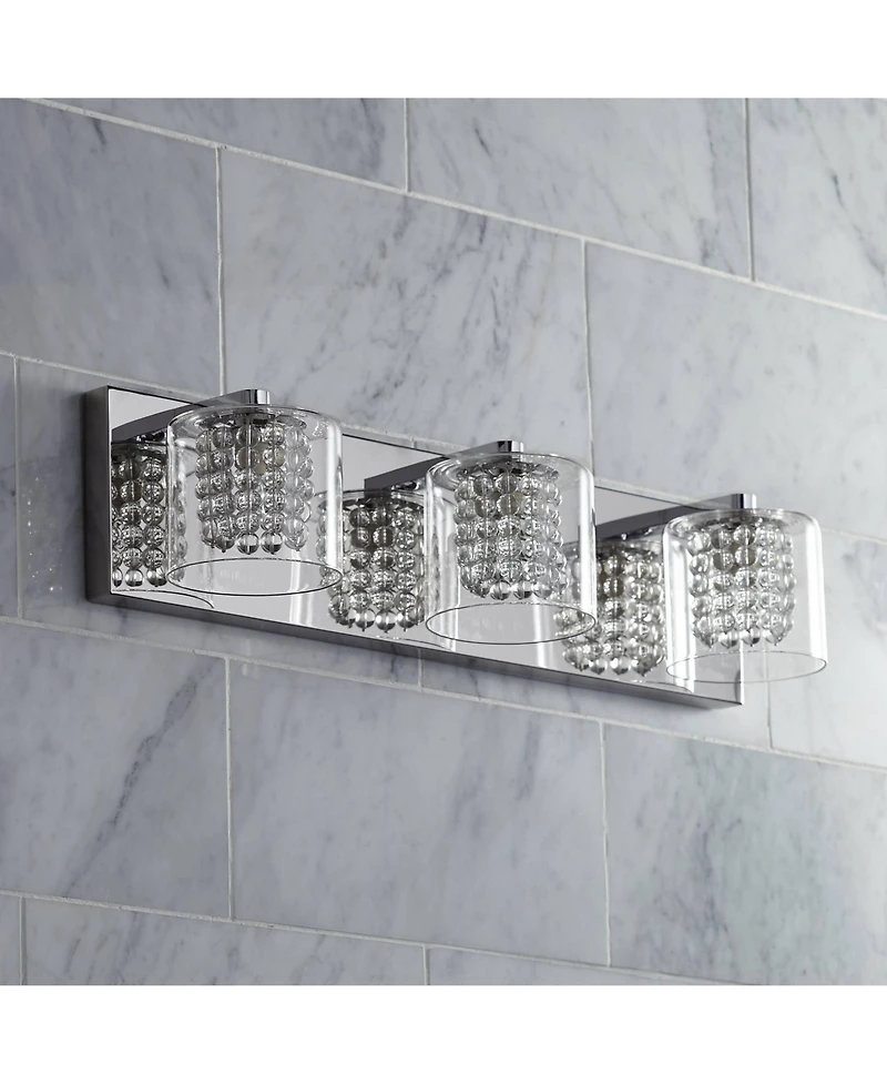 Coco Modern Wall Mount Light Chrome Silver Metal Hardwired 20.5" Wide 3-Light Fixture Clear Glass Shade Crystal Accents for Bathroom Vanity Mirro