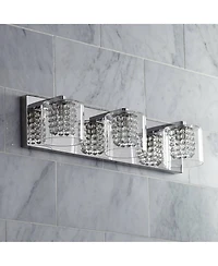 Coco Modern Wall Mount Light Chrome Silver Metal Hardwired 20.5" Wide 3-Light Fixture Clear Glass Shade Crystal Accents for Bathroom Vanity Mirro
