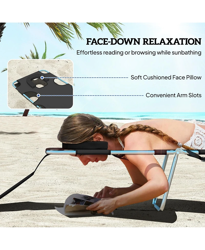 Outsunny Folding Outdoor Lounge w/ Face Hole, 5-level Recline,