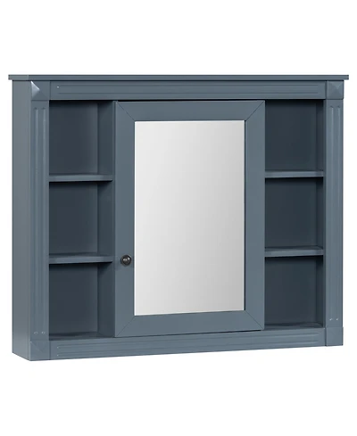 Casainc 35" x 28" Mirror Cabinet with 6 Open Shelves, Wall Mounted Bathroom Medicine (No Vanity)