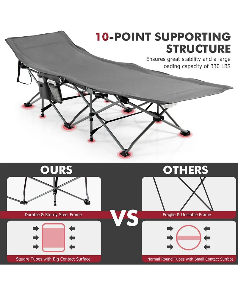 Folding Retractable Travel Camping Cot with Mattress and Carry Bag