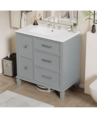 Casainc 30" Bathroom Vanity with Ceramic Sink, Flip-Out Drawer for Plumbing, Soft Close Drawers