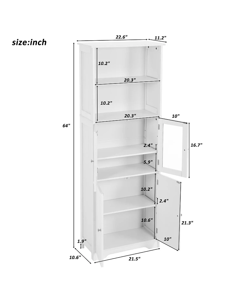 Casainc White Tall Storage Cabinet with Shelves and Doors for Bathroom, Kitchen, and Living Room