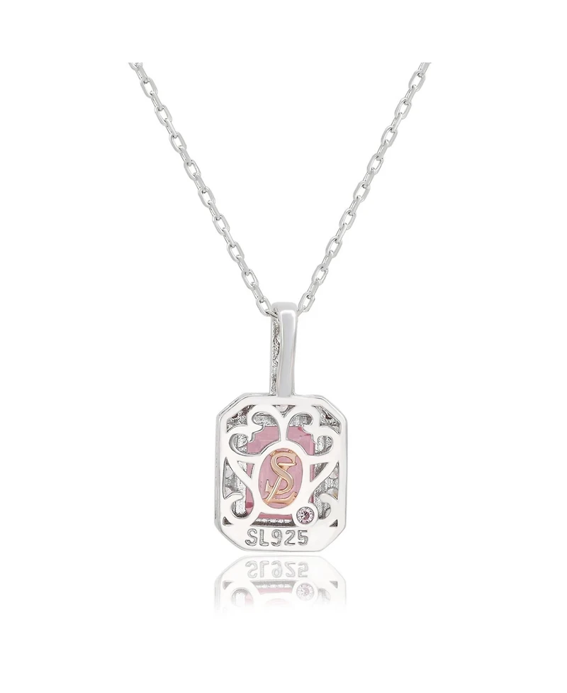 Suzy Levian Sterling Silver Emerald Cut Sapphire Halo Pendant