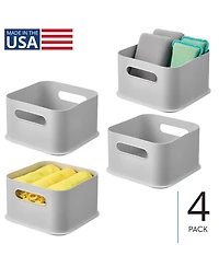 mDesign Plastic Pantry Storage Bin with Handles - Set of 4 - Gray - Made in Usa