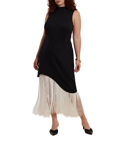 Eloquii Women's Plus Fringe Asym Dress
