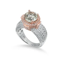Suzy Levian New York Two-Tone Sterling Silver Round Cut Center Topaz Cocktail Milano Ring