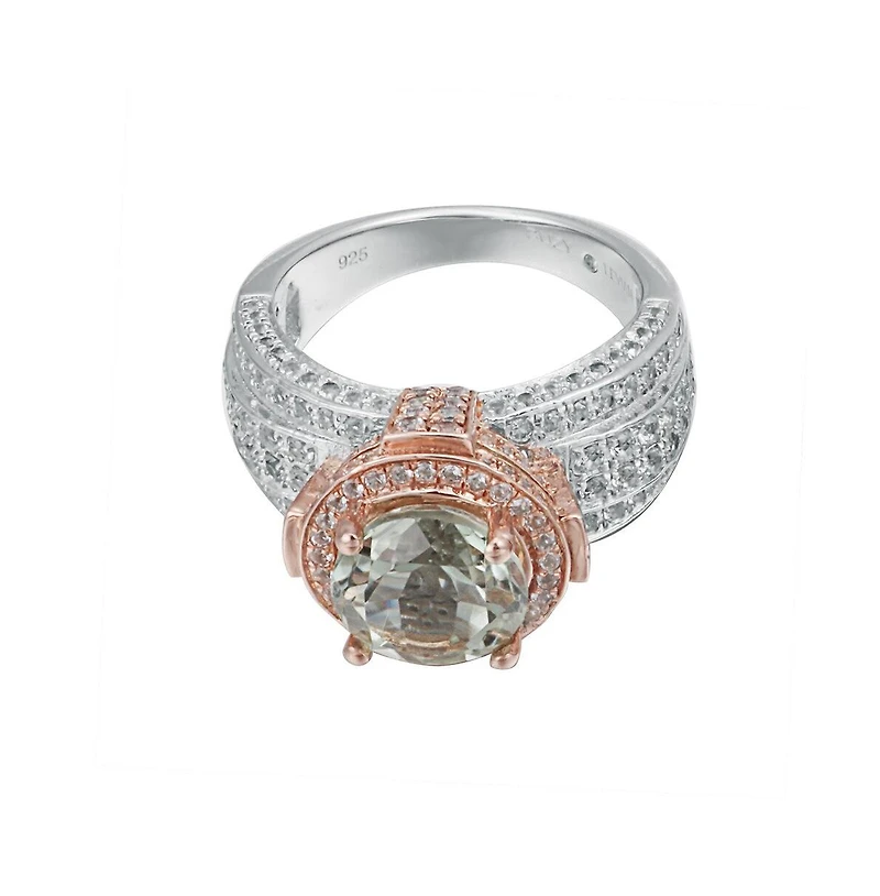 Suzy Levian New York Two-Tone Sterling Silver Round Cut Center Topaz Cocktail Milano Ring