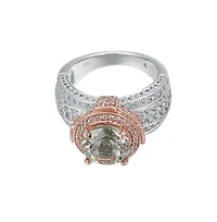 Suzy Levian New York Two-Tone Sterling Silver Round Cut Center Topaz Cocktail Milano Ring