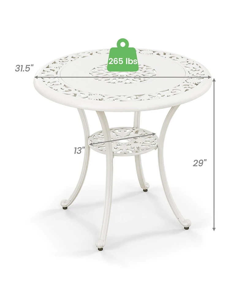 Gymax 31.5'' Round Patio Dining Table for 4 w/ 2'' Umbrella Hole Outdoor Side Table