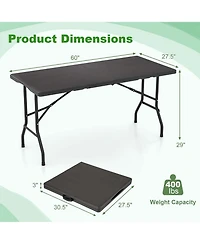 5 ft Folding Picnic Table Outdoor Dining with Rattan Grain Hdpe Tabletop