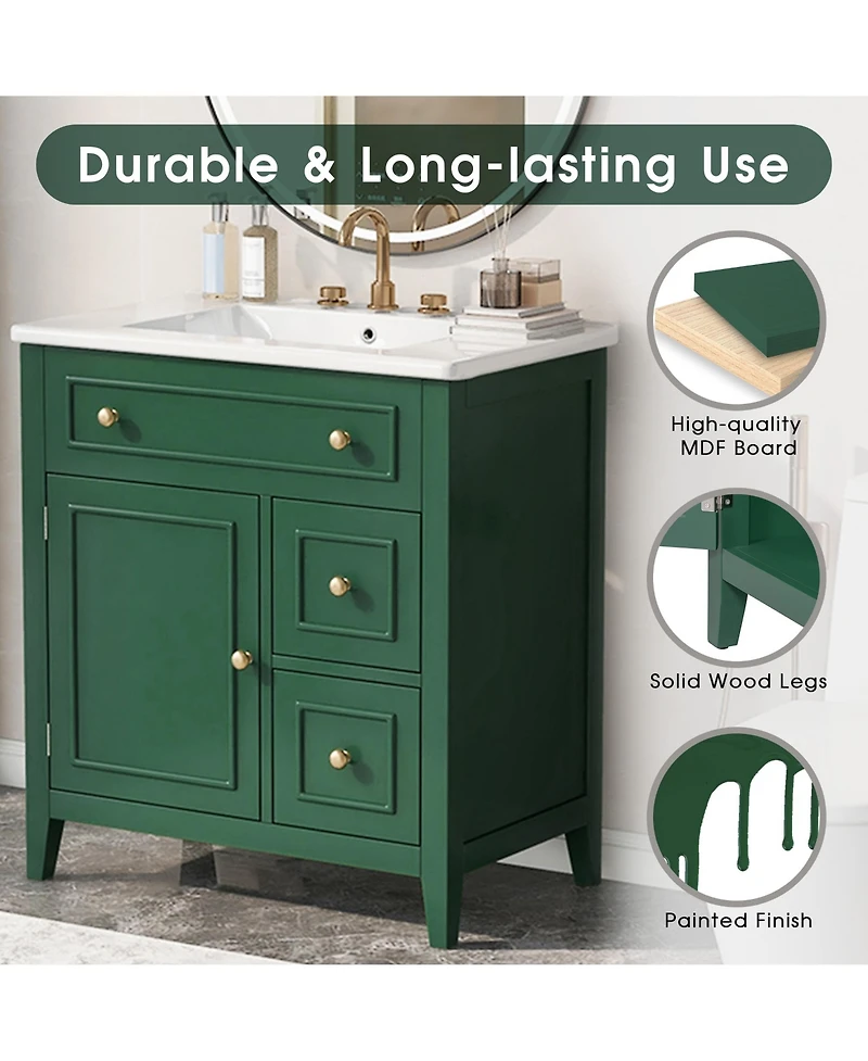 Casainc 30" Bathroom Vanity with Sink Top, Cabinet with Door and Two Drawers, Solid Wood Frame, One Package