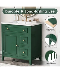 Casainc 30" Bathroom Vanity with Sink Top, Cabinet with Door and Two Drawers, Solid Wood Frame, One Package