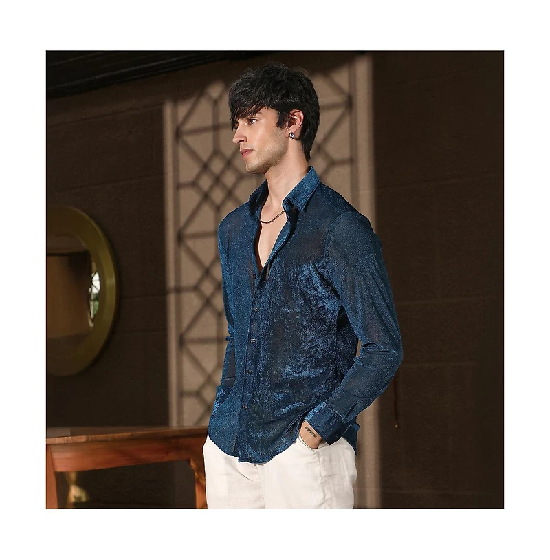 Campus Sutra Men's Men 's Solid Velvet Shirt