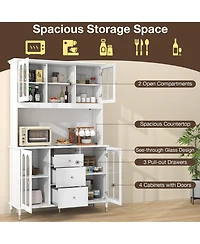 Gymax 73'' Tall Kitchen Pantry Storage Cabinet w/ Led Lights and Power Outlets