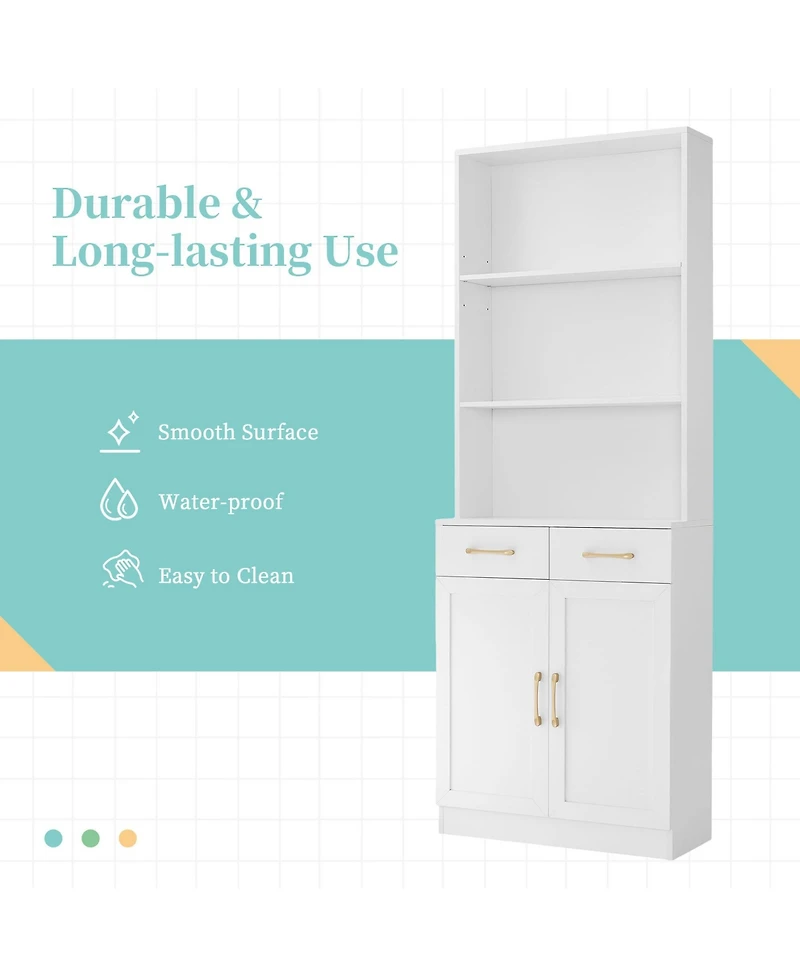 Casainc Bathroom Storage Cabinet, Two Doors, Drawers, Adjustable Shelf & Three Open Shelves