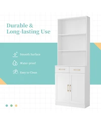Casainc Bathroom Storage Cabinet, Two Doors, Drawers, Adjustable Shelf & Three Open Shelves