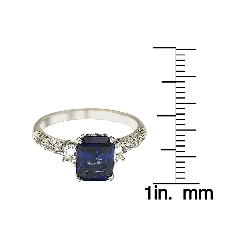 Suzy Levian Sterling Silver Sapphire & Created White Emerald Cut Proposal Ring