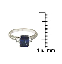 Suzy Levian Sterling Silver Sapphire & Created White Emerald Cut Proposal Ring
