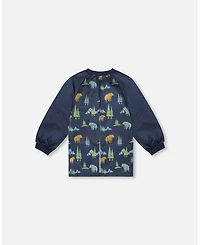 Deux par Deux Boy School Apron Navy Animal Print - Toddler|Child