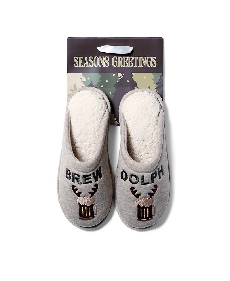 Dearfoams Men's Cozyfoams Holiday Novelty Scuff Slipper and Gift Bag