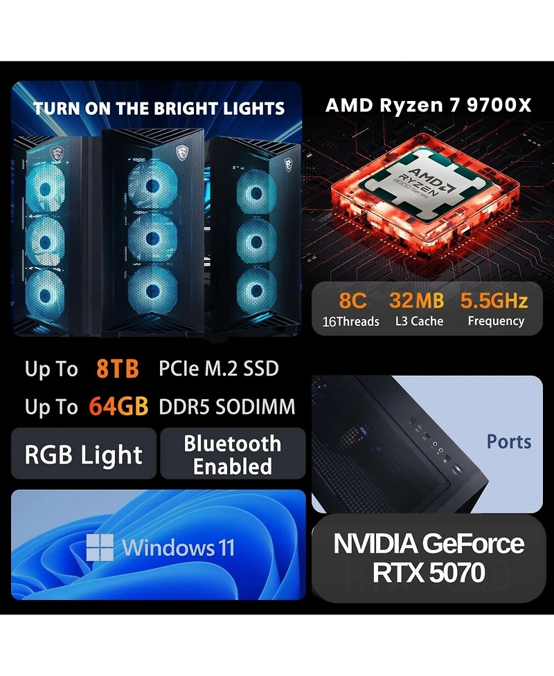 Msi Aegis Z2 Gaming Tower Desktop Amd Ryzen 7 9700X 32GB Ram Nvidia GeForce Rtx 5070 2TB Ssd Storage Windows 11 Home - Black
