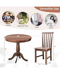 Gymax 3-Piece Dining Kitchen Table Dining Set Mid-Century Round WoodenTable & 2 Chairs