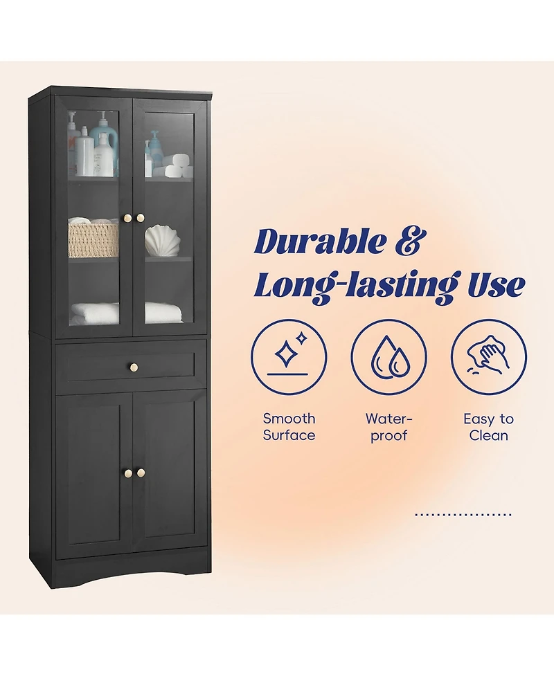 Casainc Tall Bathroom Storage Cabinet, Four Doors, Drawers, Adjustable Shelf