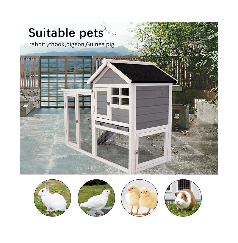 Aostirmotor Outdoor Gray Wood Pet House with a Deeper Pull Out Tray for Small Animals
