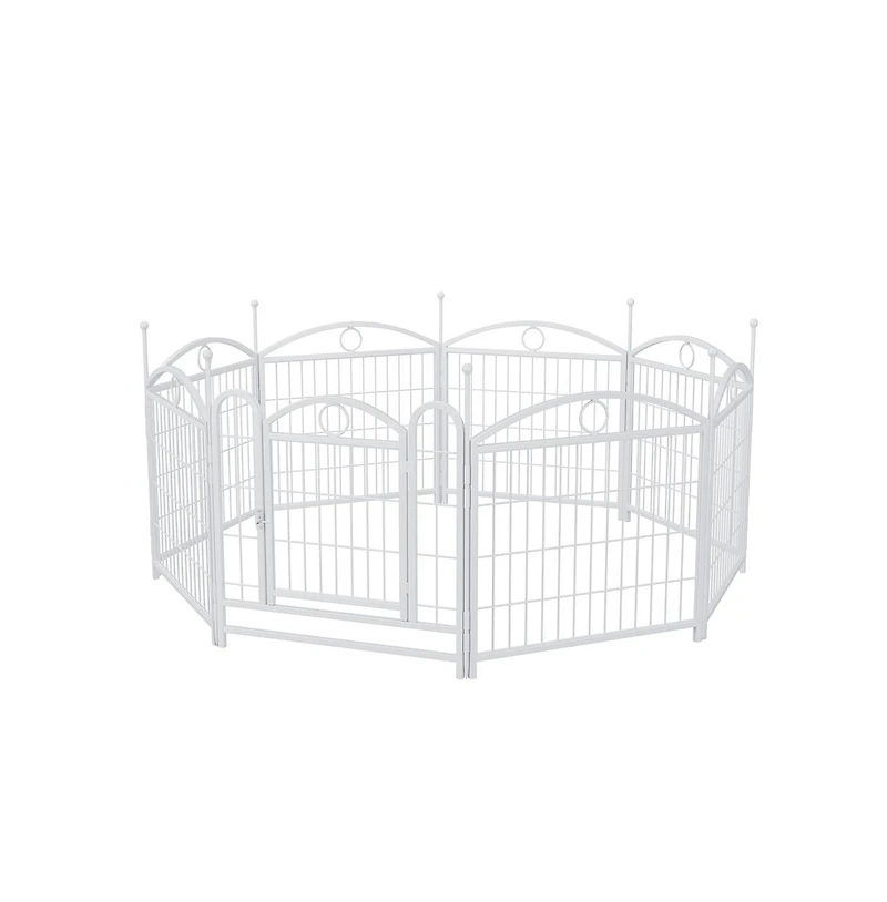 Aostirmotor 24 in H. 8 White Panels Heavy Duty Metal Dog Pen Pet with Door for Large Medium Small Dogs Indoor Outdoor