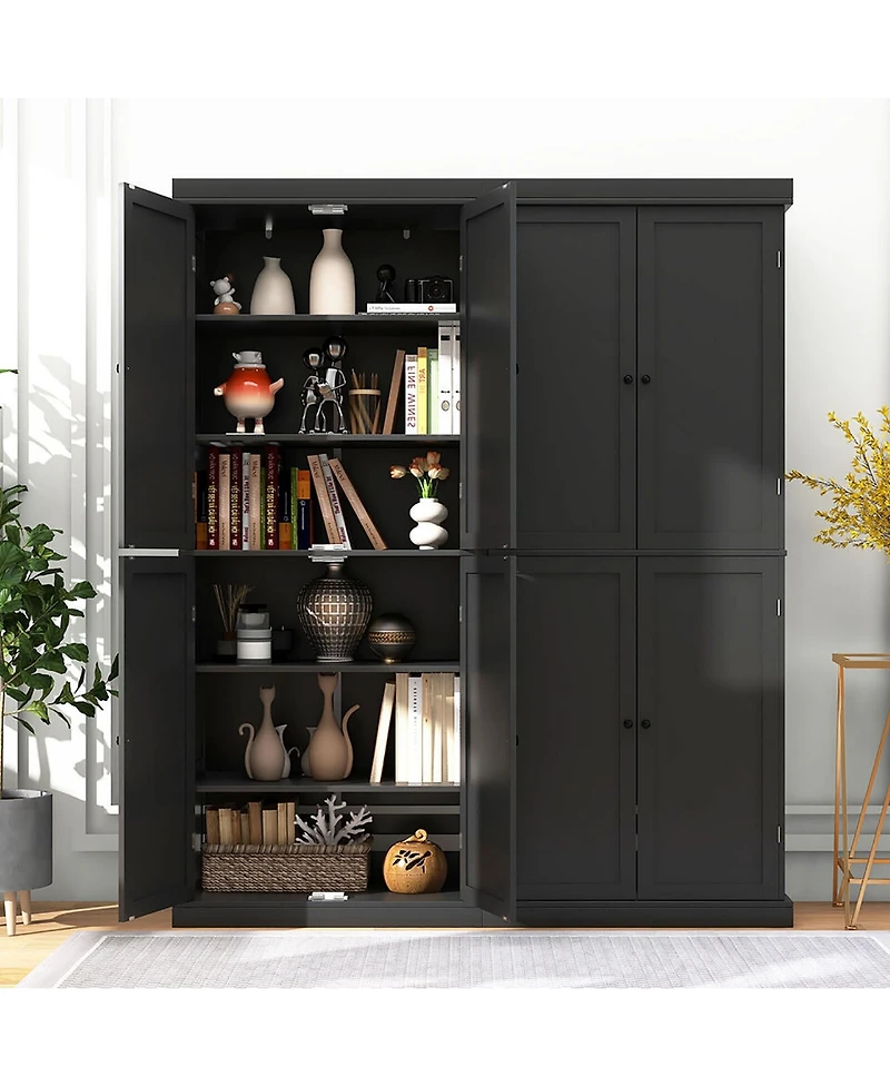 Gymax 72.5'' Kitchen Pantry w/4 Door 6-Tier Shelves Freestanding Modern Storage