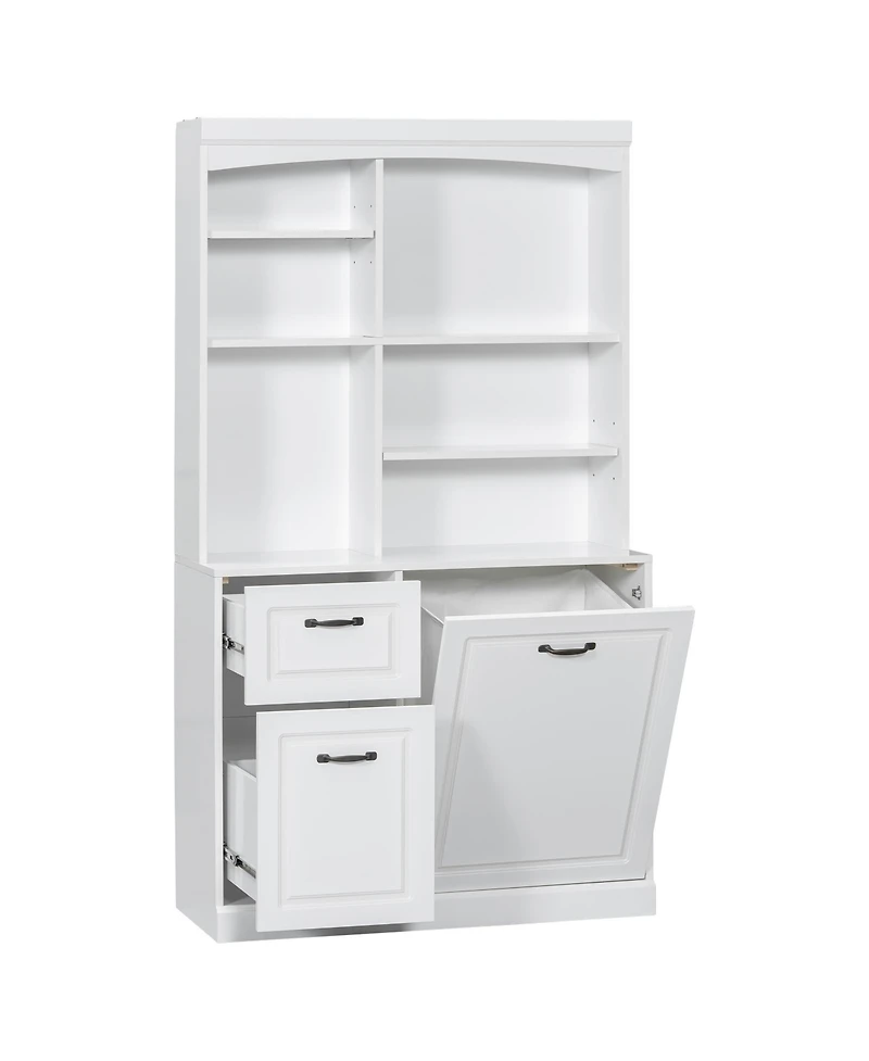 Casainc Bathroom Storage Cabinet with Tilt-Out Hamper, 70.9" Tall Organizer, Drawers & Adjustable Shelves