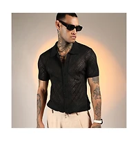 Campus Sutra Men's Overlap-Textured Knit Shirt