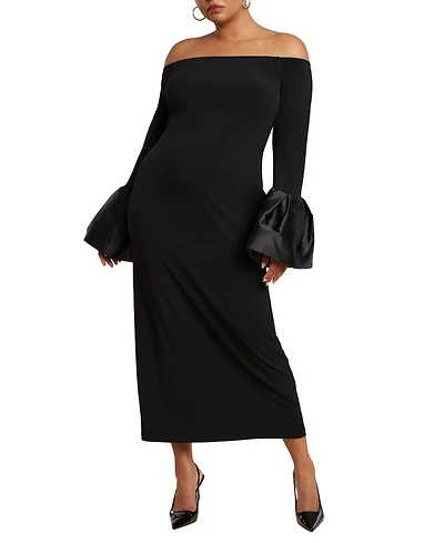 Eloquii Women's Off Shoulder Cuff Detail Maxi Dress