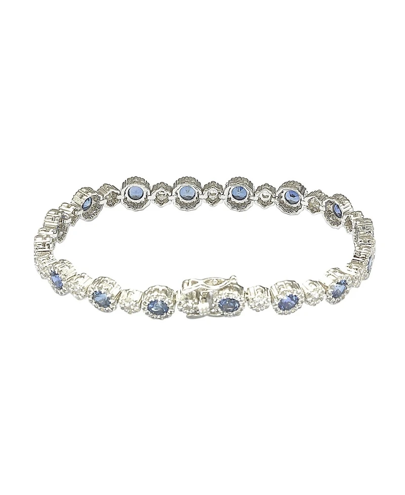 Suzy Levian New York Suzy Levian Sterling Silver Sapphire & Created White Sapphire Round Halo Cluster Tennis Bracelet