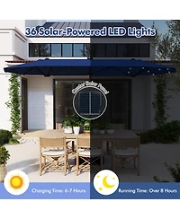 Gymax 13 Ft Patio Umbrella Double-Sided Market Umbrella w/ 36 Solar-Powered Led Lights