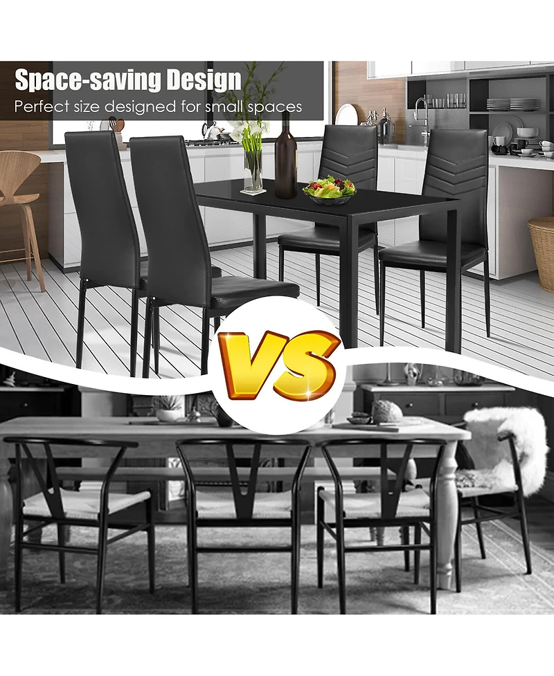 Gymax 5 Piece Kitchen Dining Set Glass Metal Table and 4 Chairs Breakfast Furniture
