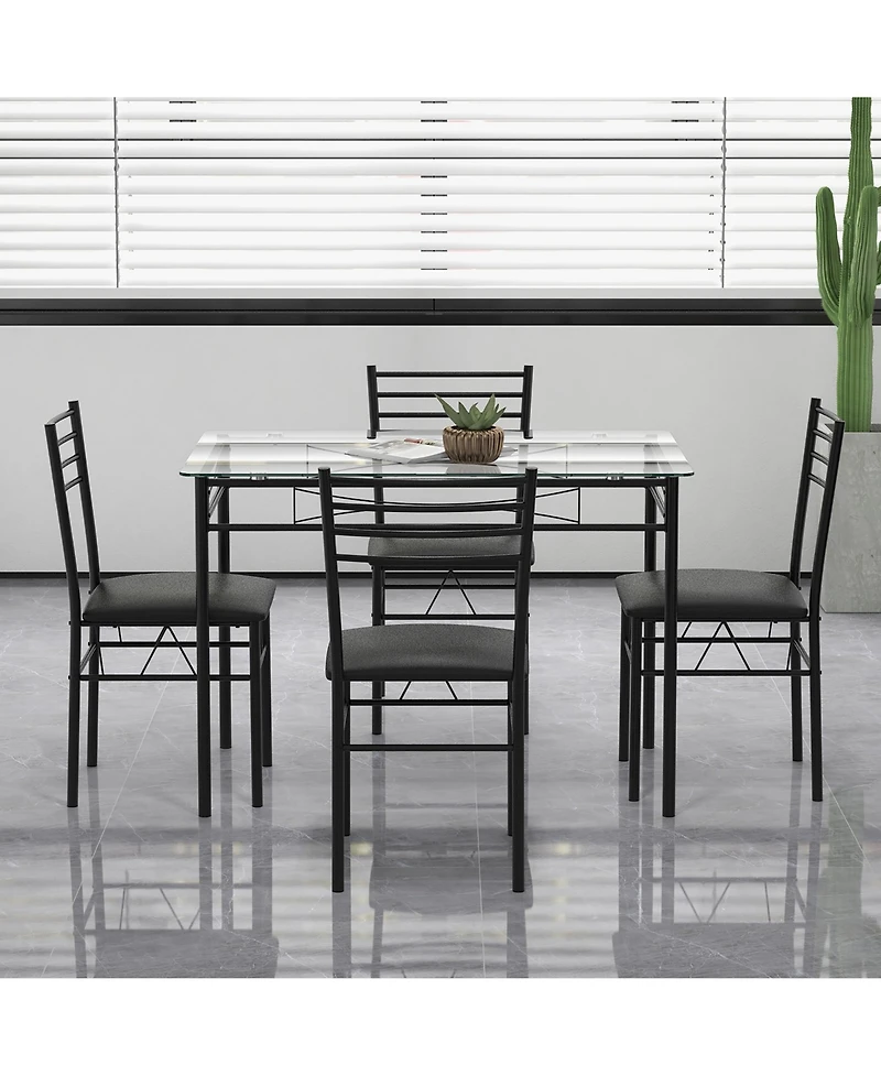 Gymax 5 Pc Dining Set Glass Top Table and 4 Chairs Kitchen Room Furniture